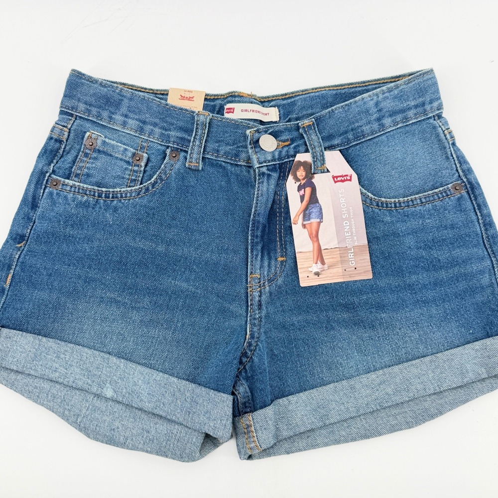 Levis Girls Blue Denim Girlfriend‎ Shorts Size 14 Regular NWT 645163880047